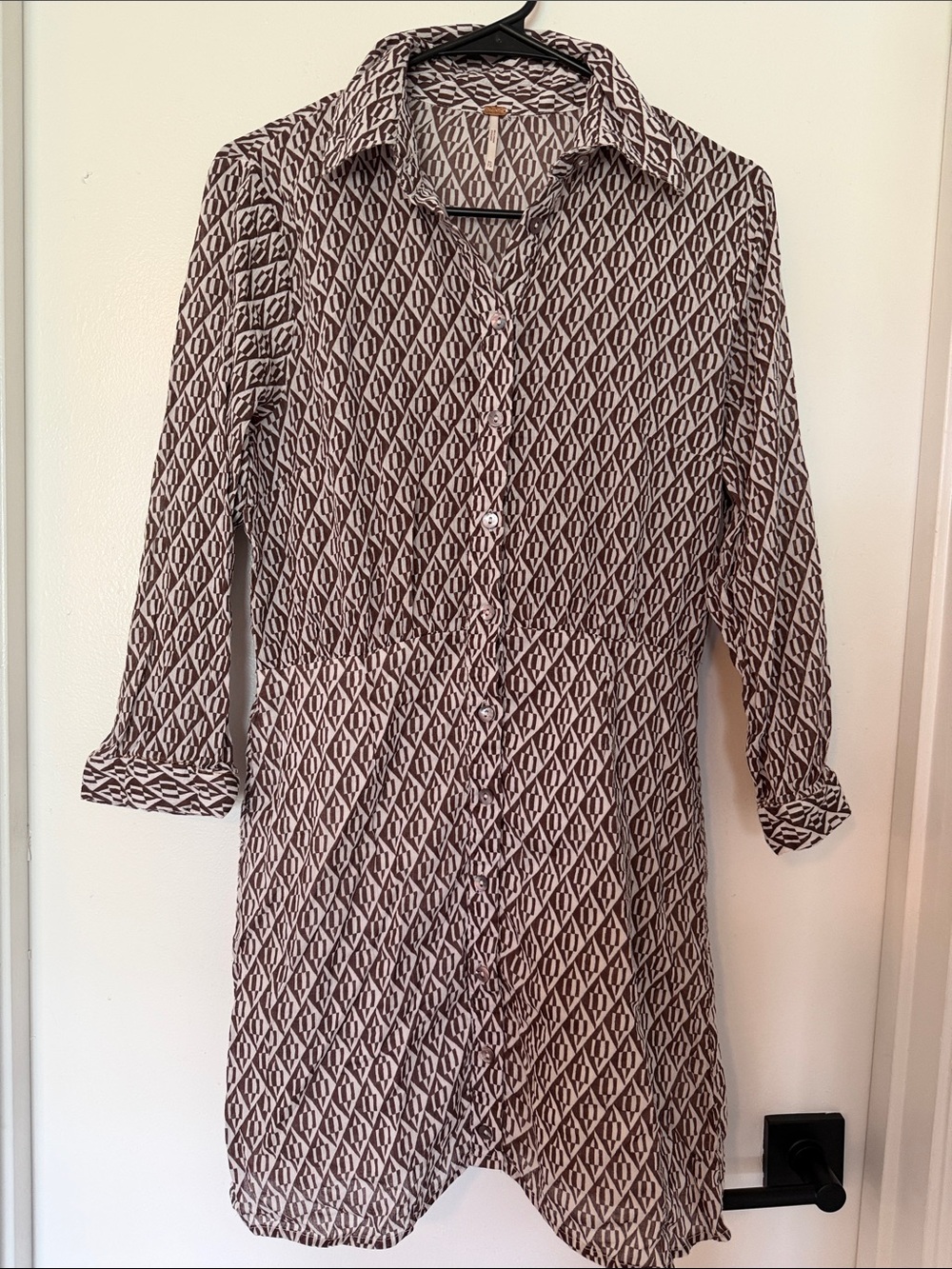 Free People Rillo Brown Geometric Mini Shirtdress [Size XS]
